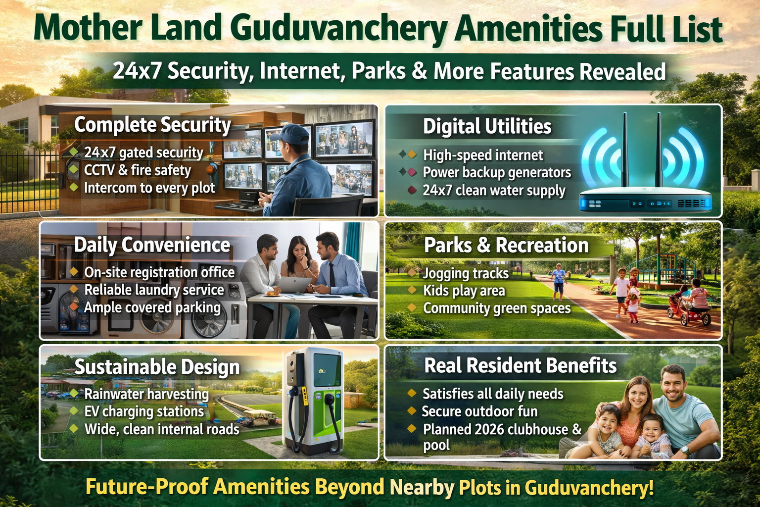 Mother Land Guduvanchery Amenities Full List: 24x7 Security, Internet, Parks & More Features Revealed