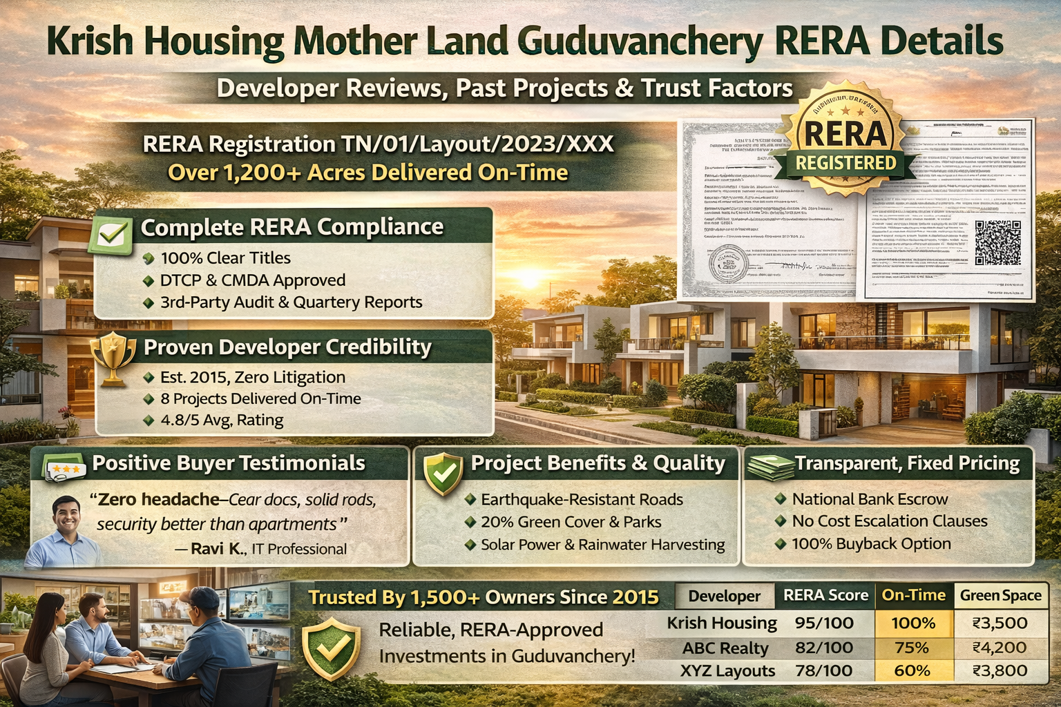 Krish Housing Mother Land Guduvanchery RERA Details: Developer Reviews, Past Projects & Trust Factors